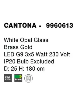 Designová závěsná svítidla NOVA LUCE závěsné svítidlo CANTONA bílé opálové sklo mosaz zlatá G9 3x5W 230V IP20 bez žárovky 9960613