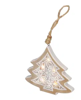Vánoční dekorace Solight LED vánoční stromek, dřevěný dekor, 6LED, teplá bílá, 2x AAA