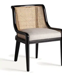Luxusní jídelní židle Estila Luxusní černá jídelní židle Vienna s béžovým vídeňským výpletem a šedou čalouněnou sedací částí 77 cm