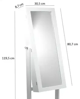 Toaletní stolky Bílá šperkovnice se zrcadlem 119,5 x 35 x 8,7 cm