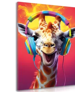 Obrazy párty zvířata se sluchátky Obraz žirafa se sluchátky