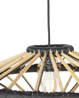 Zavesna svitidla Orientální závěsné svítidlo bambusové s černou 60 cm - Evalin