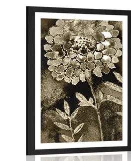Černobílé Plakát s paspartou nádherné květiny v sépiovém provedení