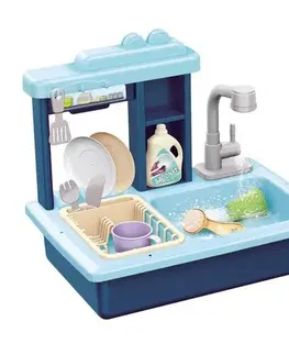 Dřevěné hračky Teddies Dřez na mytí nádobí s funkčním kohoutkem na vodu, modrá