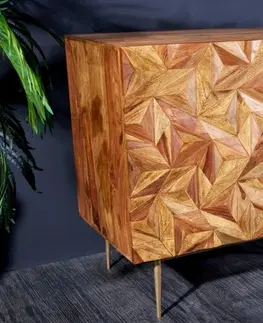 Luxusní a designové skříňky Estila Art deco masivní barová skříňka Sovoy ze dřeva sheesham hnědé barvy se zlatými nožičkami 90cm