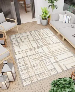 Moderní koberce Terasový krémový koberec s šedým detailem Šířka: 80 cm | Délka: 150 cm