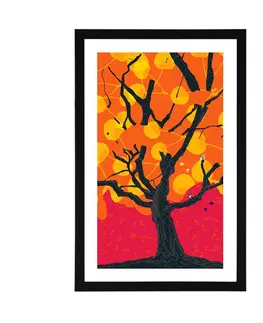 Motivy z naší dílny Plakát s paspartou  pestrobarevný zajímavý strom