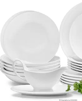 Talíře Konsimo Porcelánová jídelní souprava pro 6 osob s omáčníkem RESEDA bílá