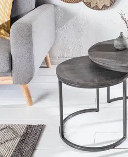 Luxusní a designové příruční stolky Estila Industriální set kruhových příručních stolků Elements z masivu šedé barvy 55cm