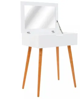 Noční stolky Toaletní stolek se zrcadlem bílá / hnědá Dekorhome