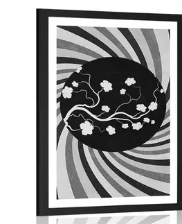 Černobílé Plakát s paspartou asijské grunge pozadí v černobílém provedení