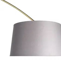 Obloukove lampy Oblouková lampa mosaz s mramorovým látkovým stínidlem šedá 45 cm - XXL