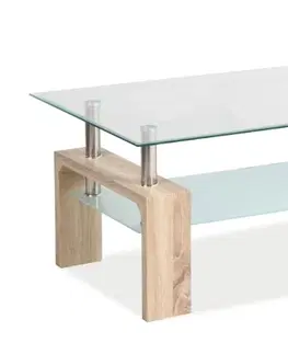 Konferenční stolky Kasvo ISA BASIC II konfečrenční stůl 110x60 sklo / nohy dub sonoma