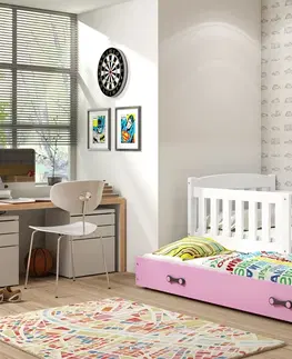 Postele BMS Dětská postel KUBUŠ 2 s přistýlkou | bílá Barva: bílá / šedá, Rozměr: 200 x 90 cm