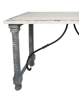 Jídelní stoly Bílo - modrý antik dřevěný jídelní stůl Tamiré - 127*56*77 cm Clayre & Eef 5H0533