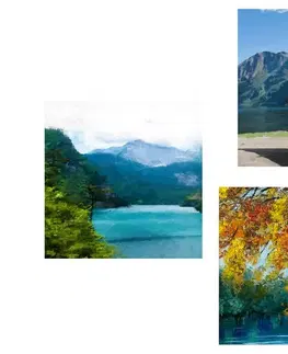 Sestavy obrazů Set obrazů imitace malby horského jezera