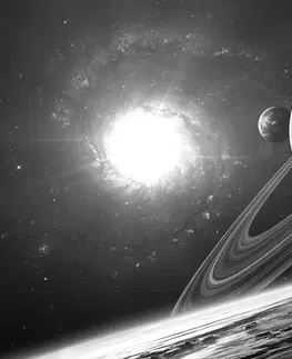 Černobílé obrazy Obraz planeta ve vesmíru v černobílém provedení