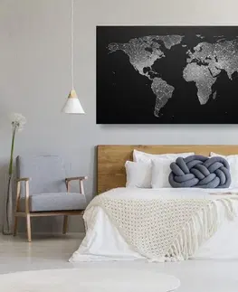Obrazy na korku Obraz na korku noční černobílá mapa světa