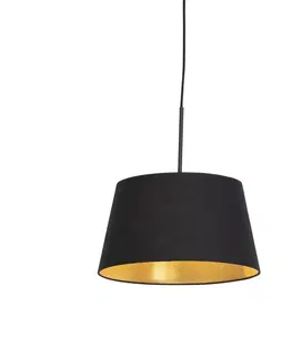 Zavesna svitidla Závěsná lampa s bavlněným stínidlem černá se zlatem 32 cm - Combi