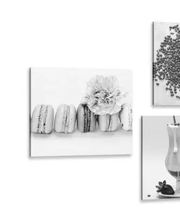 Sestavy obrazů Set obrazů nápoje se sladkým potěšením v černobílém provedení