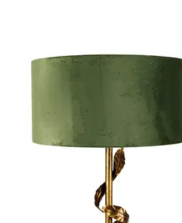 Stojaci lampy Vintage stojací lampa starožitná zlatá se zeleným stínidlem - Linden