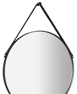 Koupelnová zrcadla SAPHO ORBITER kulaté zrcadlo s koženým páskem ø 70cm, černá mat ORT070
