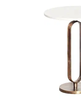 Luxusní a designové příruční stolky Estila Art deco kulatý měděný příruční stolek Zendy s bílou mramorovou deskou s glamour nádechem 60 cm