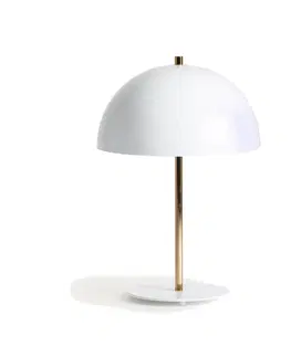 Designové a luxusní noční lampy do ložnice Estila Moderní art deco stolní lampa Ragazzia z kovu zlaté barvy s bílým polobloukovitým stínítkem 59cm