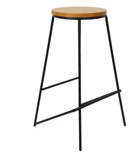 Barové židle Černá barová židle s dřevěným sedákem Pinn - 40*40*71 cm Clayre & Eef 50542