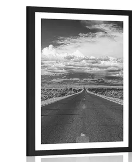 Černobílé Plakát s paspartou černobílá cesta v poušti