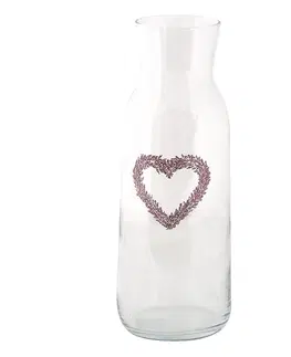 Karafy Skleněná karafa na nápoj se srdcem z levandule Lavander Garden - Ø9*25 cm / 1000 ml Clayre & Eef 6GL4078