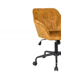 Designové a luxusní židle do pracovny a kanceláře Estila Moderní žlutá kancelářská židle Vittel s černými kovovými nohami 89cm