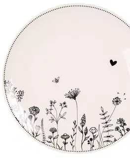 Talíře Porcelánový jídelní talíř s květinami Flora And Fauna - Ø 26cm Clayre & Eef FAFFP