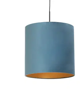 Zavesna svitidla Závěsná lampa s velurovým odstínem modrá se zlatem 40 cm - Combi