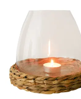 Svícny Skleněný svícen/ váza Avril s pleteným podnosem z vodního hyacintu - Ø 26*23cm Mars & More LAWVS23