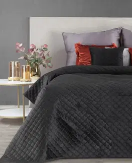 Jednobarevné přehozy na postel Luxusní černý prošívaný přehoz na postel