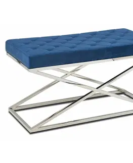 Stoličky DekorStyle Prošívaná lavice Saliba 97 cm stříbrná/modrá