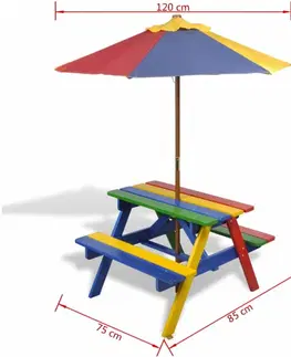 Dětský zahradní svět Dětský piknikový stůl s lavičkami a slunečníkem