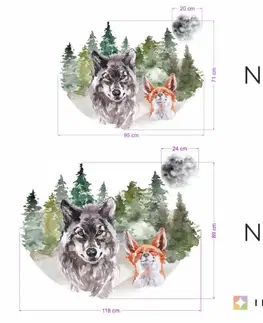 Samolepky na zeď Samolepky na zeď - Vlk a liška v lese
