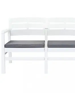 Zahradní lavice 2místná zahradní lavice s poduškami bílá 133 cm plast
