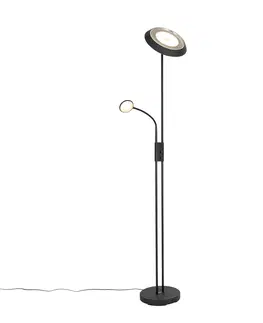 Stojaci lampy Stojací lampa černá včetně LED a stmívače s lampičkou na čtení - Fez