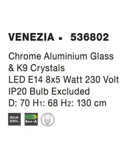 Designová závěsná svítidla NOVA LUCE závěsné svítidlo VENEZIA chromovaný hliník sklo a K9 křišťály E14 8x5 W IP20 bez žárovky 536802