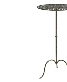 Konferenční stolky Mosazný antik kovový odkládací stolek Arras s patinou - Ø 40*77 cm Chic Antique 41053013 (41530-13)