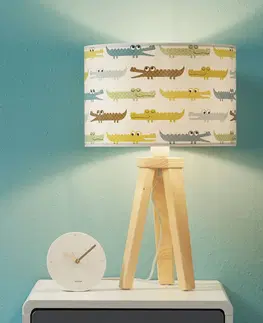 Stolní lampy Maco Design Barevná stolní lampa do dětského pokoje krokodýl se dřevem