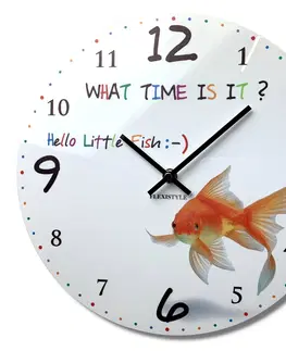 Dětské nástěnné hodiny Kvalitní dětské nástěnné hodiny 30 cm se zlatou rybkou