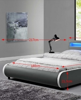 Postele EULEM čalouněná postel s roštem 180x200 cm, šedá