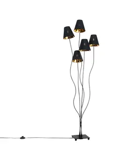 Stojaci lampy Designová stojací lampa černá se zlatým 5 světlem - Melis
