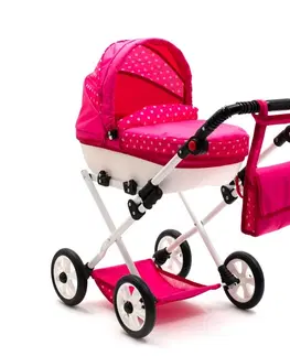Hračky panenky NEW BABY - Dětský kočárek pro panenky COMFORT růžový s puntíky