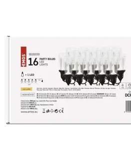 LED řetězy EMOS LED světelný řetěz – 16x párty žárovky čiré, 3,6 m, venkovní i vnitřní, studená bílá DCPW04