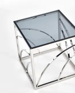Stolky do obývacího pokoje HALMAR Odkládací stolek Unispace 2 sklo/stříbrný